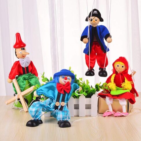 Colorful Wooden Clown Marionette Puppets Clown Pull String Puppets Vintage Movable Hands and Feet Joint Activity for Family Men Women Theater Puppetry Party (Blue) in Saudi Arabia