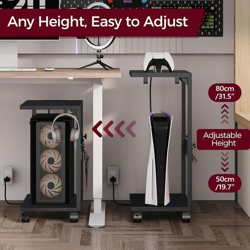 حامل كمبيوتر ، حامل برج كمبيوتر قابل للتعديل ، 19.7 "-31.5" ساعة ، عربة كمبيوتر مع محطة شحن ، عجلات وخطافات ، حامل وحدة المعالجة المركزية للأرضية والسجاد وتحت المكتب ، التجميع السهل ، الأسود in Saudi Arabia