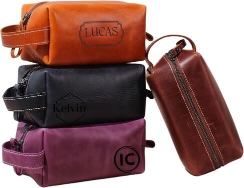 Personalized Leather Toiletry Bag for Men - Custom Dopp Kit with Name or Initial - Handcrafted Shaving Travel Pouch for Dad, Husband, Groomsmen - Anniversary, Wedding, Birthday, Father's Day Gift in Saudi Arabia