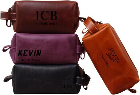 Personalized Leather Toiletry Bag for Men - Custom Dopp Kit with Name or Initial - Handcrafted Shaving Travel Pouch for Dad, Husband, Groomsmen - Anniversary, Wedding, Birthday, Father's Day Gift in Saudi Arabia
