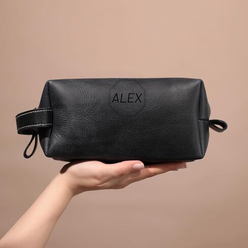 Personalized Leather Toiletry Bag for Men - Custom Dopp Kit with Name or Initial - Handcrafted Shaving Travel Pouch for Dad, Husband, Groomsmen - Anniversary, Wedding, Birthday, Father's Day Gift in Saudi Arabia