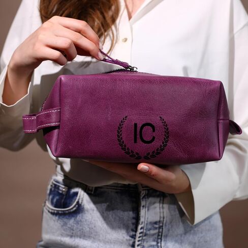 Personalized Leather Toiletry Bag for Men - Custom Dopp Kit with Name or Initial - Handcrafted Shaving Travel Pouch for Dad, Husband, Groomsmen - Anniversary, Wedding, Birthday, Father's Day Gift in Saudi Arabia