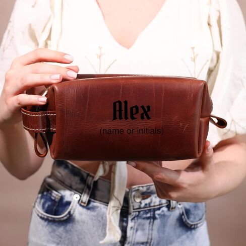 Personalized Leather Toiletry Bag for Men - Custom Dopp Kit with Name or Initial - Handcrafted Shaving Travel Pouch for Dad, Husband, Groomsmen - Anniversary, Wedding, Birthday, Father's Day Gift in Saudi Arabia