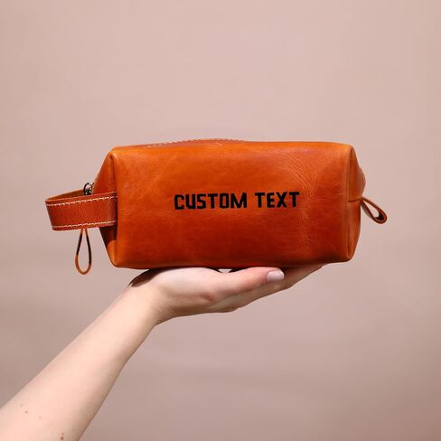 Personalized Leather Toiletry Bag for Men - Custom Dopp Kit with Name or Initial - Handcrafted Shaving Travel Pouch for Dad, Husband, Groomsmen - Anniversary, Wedding, Birthday, Father's Day Gift in Saudi Arabia