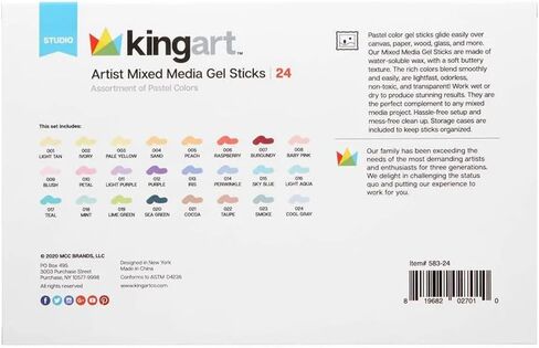 KINGART 583-24 Pastel GEL STICK Set, Artist Pigment Crayons, 24 Unique Colors, Water Soluble, Creamy, and Odorless, Use on Paper, Wood, Canvas and more in Saudi Arabia