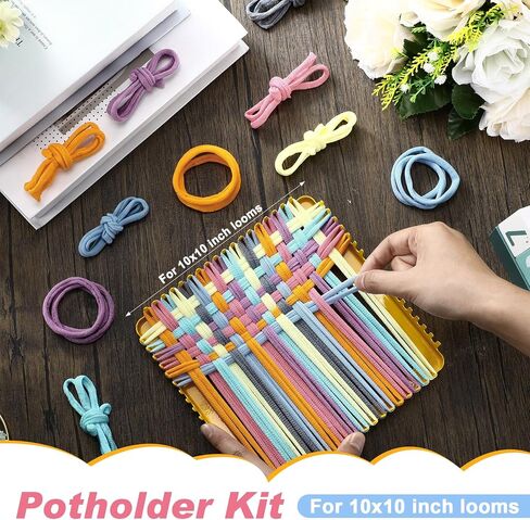 Daifunli 600 Pcs 10 Inch Potholder Loom Loop Bulk Weaving Loop Craft Kit Colorful Flexible Potholder Loom Complete Kit to Weave 18 Large, Refill Elastic Weaving for DIY Crafts Supplies(Bright Color) in Kuwait