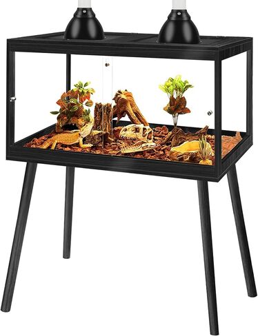 PROLEE Bearded Dragon Tank with Leg,Tempered Glass Lizard Tanks and Reptile Enclosure,Up to 78 Gallon Reptile Tank with Metal Mesh and Lockable Door for Snakes,Chameleon (Black, 60Gallons,40inch) in Kuwait