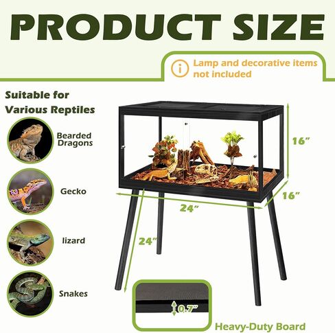PROLEE Bearded Dragon Tank with Leg,Tempered Glass Lizard Tanks and Reptile Enclosure,Up to 78 Gallon Reptile Tank with Metal Mesh and Lockable Door for Snakes,Chameleon (Black, 60Gallons,40inch) in Kuwait