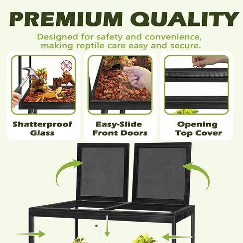 PROLEE Bearded Dragon Tank with Leg,Tempered Glass Lizard Tanks and Reptile Enclosure,Up to 78 Gallon Reptile Tank with Metal Mesh and Lockable Door for Snakes,Chameleon (Black, 60Gallons,40inch) in Kuwait