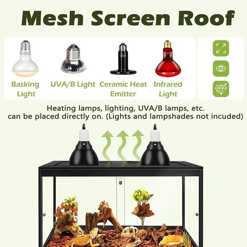 PROLEE Bearded Dragon Tank with Leg,Tempered Glass Lizard Tanks and Reptile Enclosure,Up to 78 Gallon Reptile Tank with Metal Mesh and Lockable Door for Snakes,Chameleon (Black, 60Gallons,40inch) in Kuwait