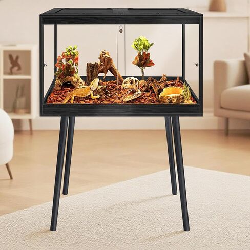 PROLEE Bearded Dragon Tank with Leg,Tempered Glass Lizard Tanks and Reptile Enclosure,Up to 78 Gallon Reptile Tank with Metal Mesh and Lockable Door for Snakes,Chameleon (Black, 60Gallons,40inch) in Kuwait