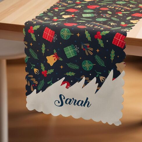 Name Customized Green Christmas Table Runner – Custom Holiday Tablecloth, Festive Table Linens for Winter Decor, Rustic Xmas Dining Decoration, Unique Holiday Gift for Mom Dad Grandma Family (Style 1) in Saudi Arabia
