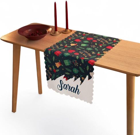 Name Customized Green Christmas Table Runner – Custom Holiday Tablecloth, Festive Table Linens for Winter Decor, Rustic Xmas Dining Decoration, Unique Holiday Gift for Mom Dad Grandma Family (Style 1) in Saudi Arabia
