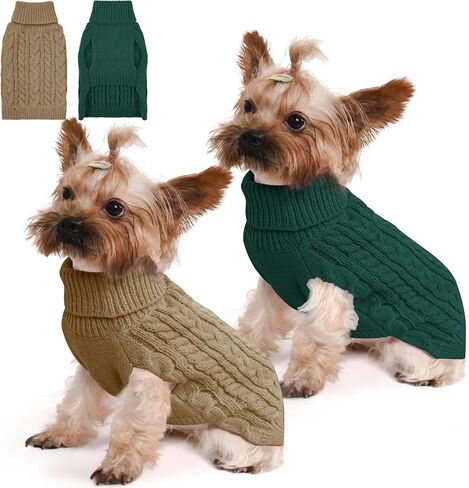 2 Pack Dog Sweaters for Small Dogs Winter Turtleneck Pullover Cable Knit Fleece Stretch Puppy Doggie Chihuahua Toy Poodle Yorkie Pomeranian Boy Girl Pet Clothes (S, Pink & Purple) in Saudi Arabia