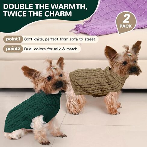 2 Pack Dog Sweaters for Small Dogs Winter Turtleneck Pullover Cable Knit Fleece Stretch Puppy Doggie Chihuahua Toy Poodle Yorkie Pomeranian Boy Girl Pet Clothes (S, Pink & Purple) in Saudi Arabia