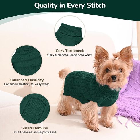 2 Pack Dog Sweaters for Small Dogs Winter Turtleneck Pullover Cable Knit Fleece Stretch Puppy Doggie Chihuahua Toy Poodle Yorkie Pomeranian Boy Girl Pet Clothes (S, Pink & Purple) in Saudi Arabia