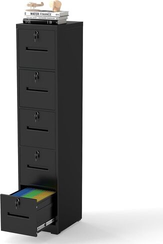 File Cabinet 4 Drawer with Lock, Vertical Filing Cabinets for Home Office, Metal Steel Storage Cabinet for Letter/Legal Size File, Assembly Required(Black) in Kuwait