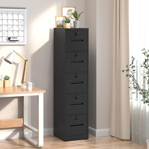 File Cabinet 4 Drawer with Lock, Vertical Filing Cabinets for Home Office, Metal Steel Storage Cabinet for Letter/Legal Size File, Assembly Required(Black) in Kuwait