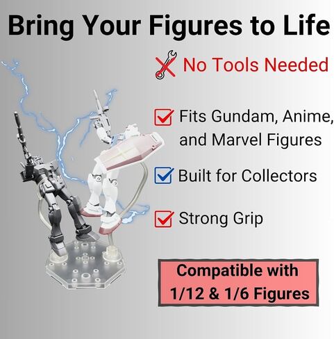 حامل الشكل مع الأسلحة القابلة للتعديل ، قاعدة حامل العرض متوافقة مع HG ، RG ، SD ، SHF Gundam 1/144 ، قاعدة قابلة للاتصال ، متوافقة مع تأثيرات SH Figuarts - 2 PCS Clear in Saudi Arabia