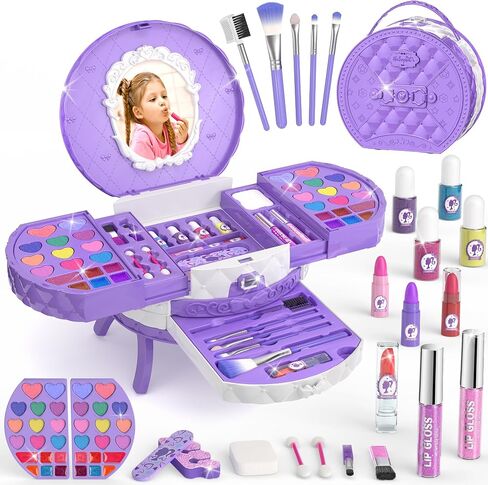 مجموعات مكياج Perryhome Kids للفتيات 5-8 ، 57 PCS Kids Kids Kit for Girls غير قابلة للتسمية مجموعة مستحضرات التجميل الحقيقية ، هدايا عيد ميلاد الصغار الأميرة لـ 3 4 5 6 7 8 9 10 11 12 سنة (وردي) in Kuwait