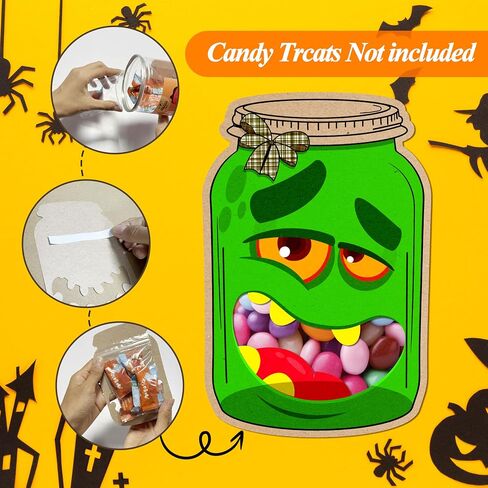 50 حزمة Halloween Mason Jar Cards - بطاقات DIY مع أكياس حلوى واضحة للأطفال ، خدعة مدرسة هالوين أو حقائب علاج ، هدايا عطلة الفصل الدراسي للطفل in Saudi Arabia