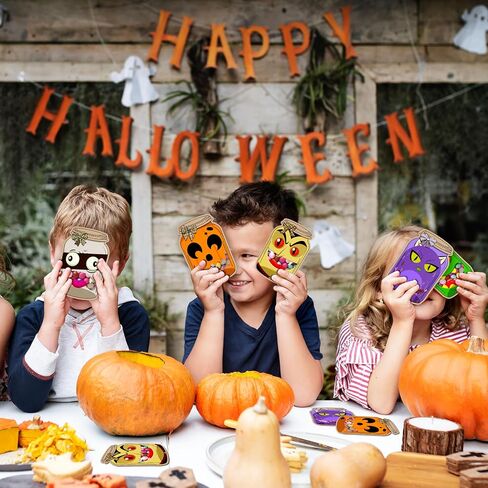 50 حزمة Halloween Mason Jar Cards - بطاقات DIY مع أكياس حلوى واضحة للأطفال ، خدعة مدرسة هالوين أو حقائب علاج ، هدايا عطلة الفصل الدراسي للطفل in Saudi Arabia