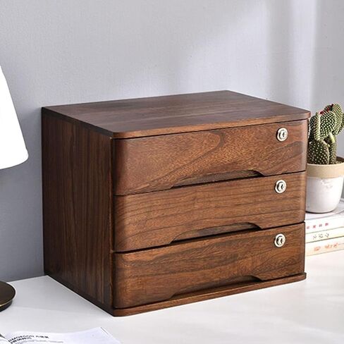 Solid Wood Lockable Flat File Cabinet with Drawers Desktop Organizer for Office Supplies A4/Receipt File Storage(3 Layer) in Saudi Arabia