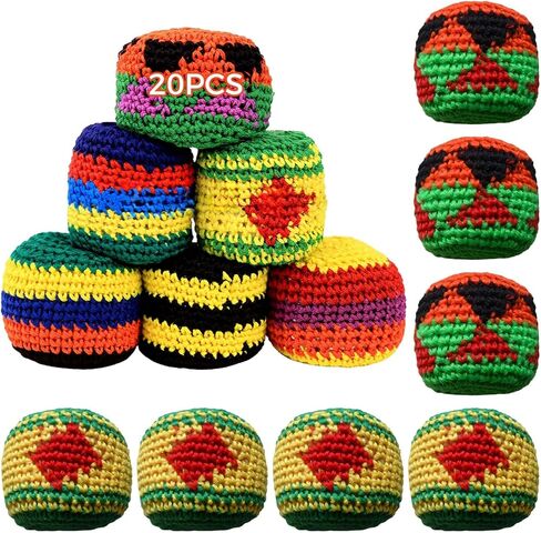 Homaisson Multicolored Multicolored Mouggling Sacks Crochet - 20 حزمًا من الكروشيه Hacky Footbag للفتيان البالغين ، والركل المحبوك ، وكرات شعوذة للمبتدئين ، والرياضة ولعب اللعب في الهواء الطلق in Kuwait
