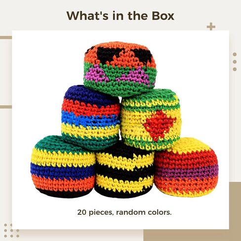 Homaisson Multicolored Multicolored Mouggling Sacks Crochet - 20 حزمًا من الكروشيه Hacky Footbag للفتيان البالغين ، والركل المحبوك ، وكرات شعوذة للمبتدئين ، والرياضة ولعب اللعب في الهواء الطلق in Kuwait