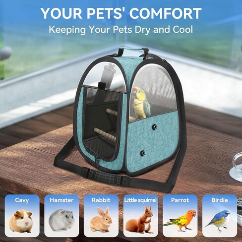 Akinerri Birds Travel Carrier, Small Bird Travel Bag, Transparent Breathable Travel Cage Bird Parrot Carrier, Include Perch and Bottom Tray in Kuwait