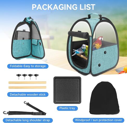 Akinerri Birds Travel Carrier, Small Bird Travel Bag, Transparent Breathable Travel Cage Bird Parrot Carrier, Include Perch and Bottom Tray in Kuwait