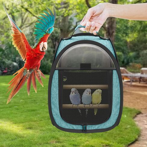 Akinerri Birds Travel Carrier, Small Bird Travel Bag, Transparent Breathable Travel Cage Bird Parrot Carrier, Include Perch and Bottom Tray in Kuwait