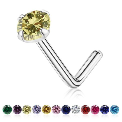 3mm Birthstone Nose Stud 20g Round Tiny CZ Nose Piercing Jewelry For Women Men, S925 Silver Hypoallergenic Nose Stud, L Shaped Handmade Nose Rings (Silver, Mar Aquamarine) in Kuwait