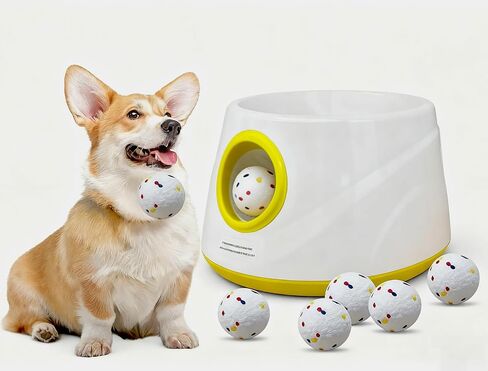 Automatic Dog Ball Launcher – Interactive Pet Toy with 6 ETPU 2.3″ Balls, Indoor & Outdoor Fetch Machine, Adjustable Distance Thrower for Small/Medium Dogs in Saudi Arabia