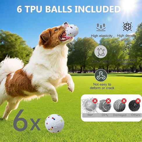 Automatic Dog Ball Launcher – Interactive Pet Toy with 6 ETPU 2.3″ Balls, Indoor & Outdoor Fetch Machine, Adjustable Distance Thrower for Small/Medium Dogs in Saudi Arabia