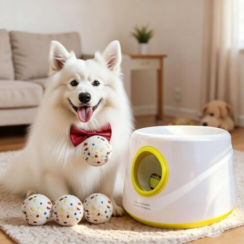 Automatic Dog Ball Launcher – Interactive Pet Toy with 6 ETPU 2.3″ Balls, Indoor & Outdoor Fetch Machine, Adjustable Distance Thrower for Small/Medium Dogs in Saudi Arabia