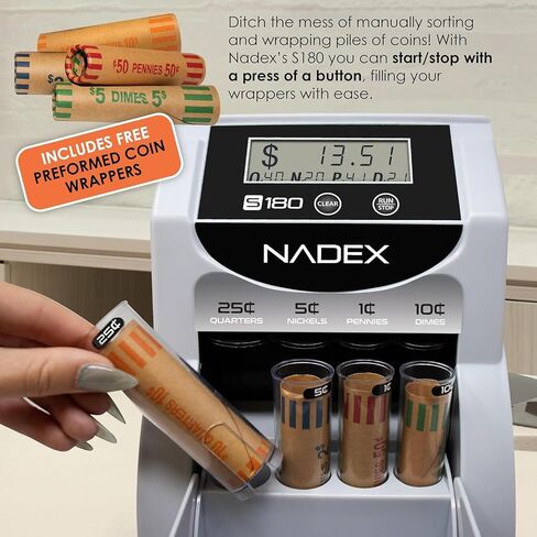 Nadex S180 Coin Digital Coin Counter و Sorter و Wrapper - يقوم تلقائيًا بفرز دفعات العملات المعدنية ، وتتوقف على لفائف العملات الكاملة والفضة in Kuwait
