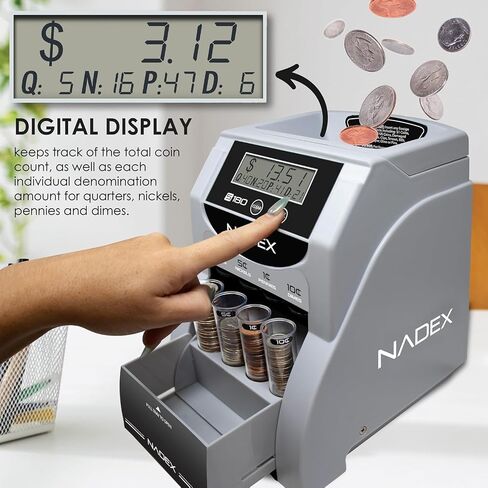 Nadex S180 Coin Digital Coin Counter و Sorter و Wrapper - يقوم تلقائيًا بفرز دفعات العملات المعدنية ، وتتوقف على لفائف العملات الكاملة والفضة in Kuwait