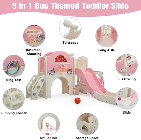 NYEEKOY 9 in 1 Bus-Themed Toddler Playground, Slide for Toddlers 1-3 in Saudi Arabia