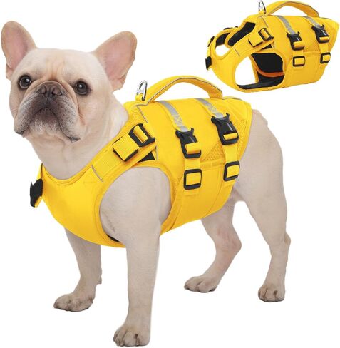 Kuoser Dog Life Jacket, High Flotation Dog Life Vest for Swimming Boating, Adjustable Ripstop Pet Lifesaver for Small Medium and Large Dogs, Reflective Safety Puppy Swimming Vest with Rescue Handle in Saudi Arabia
