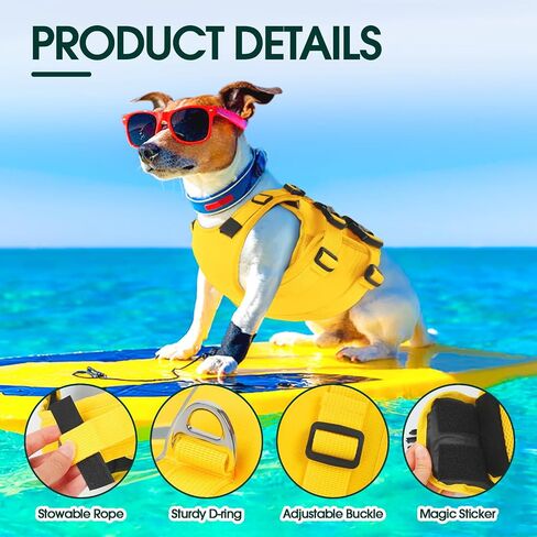 Kuoser Dog Life Jacket, High Flotation Dog Life Vest for Swimming Boating, Adjustable Ripstop Pet Lifesaver for Small Medium and Large Dogs, Reflective Safety Puppy Swimming Vest with Rescue Handle in Saudi Arabia