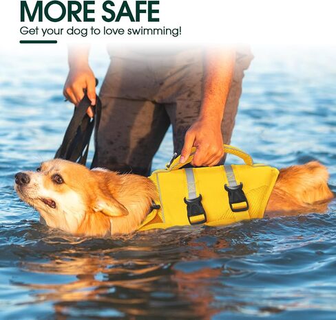 Kuoser Dog Life Jacket, High Flotation Dog Life Vest for Swimming Boating, Adjustable Ripstop Pet Lifesaver for Small Medium and Large Dogs, Reflective Safety Puppy Swimming Vest with Rescue Handle in Saudi Arabia