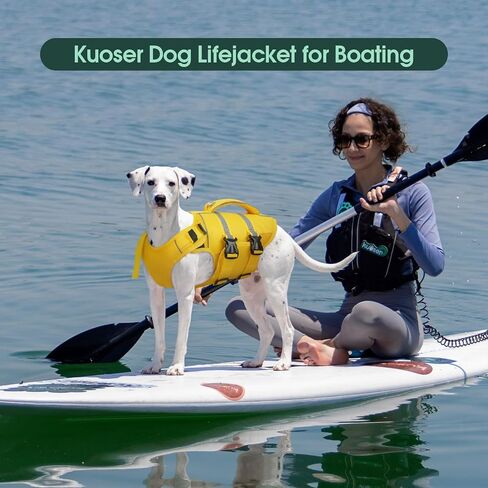 Kuoser Dog Life Jacket, High Flotation Dog Life Vest for Swimming Boating, Adjustable Ripstop Pet Lifesaver for Small Medium and Large Dogs, Reflective Safety Puppy Swimming Vest with Rescue Handle in Saudi Arabia