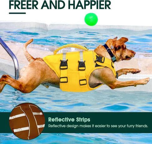 Kuoser Dog Life Jacket, High Flotation Dog Life Vest for Swimming Boating, Adjustable Ripstop Pet Lifesaver for Small Medium and Large Dogs, Reflective Safety Puppy Swimming Vest with Rescue Handle in Saudi Arabia