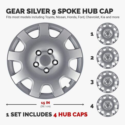 Pilot Automotive WH524-16S-BX 16 Inch Gear Silver Universal Hubcap Wheel Covers for Cars - Set of 4 - Fits Most Cars in Saudi Arabia
