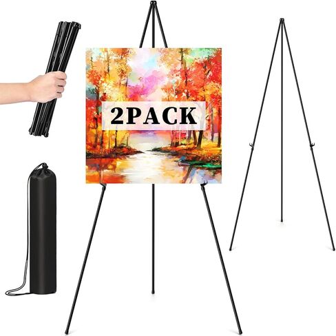 Stand Stand for Sign ، 63 "easels المحمولة Stand للعرض ، والفن ثلاثيات ترايز قابلة للضبط قابلة للتعديل لعلامة الزفاف ، والرسوم المعدنية السوداء الحامل مع أكياس محمولة (2 عبوة) in Kuwait