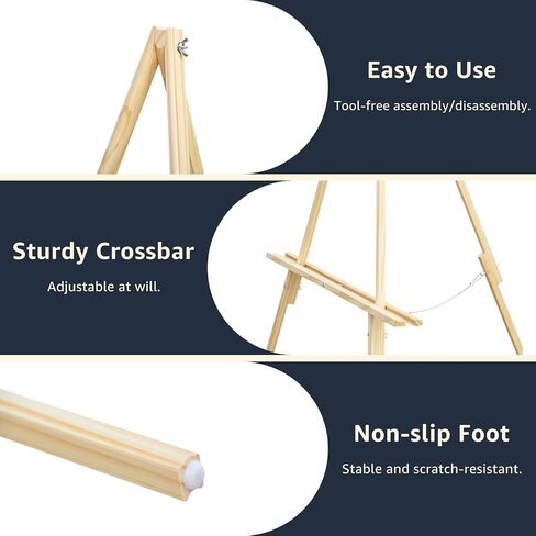 Nianfeng Wooden Easel Stand for Sign ، Floor Display Stand Floor لعلامة الزفاف مع صينية قابلة للتعديل ، 63 بوصة ، خفيفة ملصق Tripod A-Frame ، ترحيب ، عرض فني ودش الطفل (طبيعي) in Kuwait