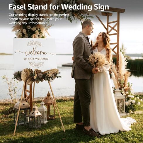 Nianfeng Wooden Easel Stand for Sign ، Floor Display Stand Floor لعلامة الزفاف مع صينية قابلة للتعديل ، 63 بوصة ، خفيفة ملصق Tripod A-Frame ، ترحيب ، عرض فني ودش الطفل (طبيعي) in Kuwait