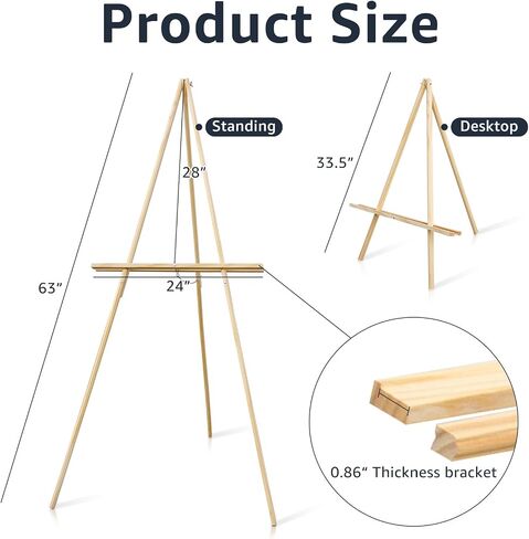 Nianfeng Wooden Easel Stand for Sign ، Floor Display Stand Floor لعلامة الزفاف مع صينية قابلة للتعديل ، 63 بوصة ، خفيفة ملصق Tripod A-Frame ، ترحيب ، عرض فني ودش الطفل (طبيعي) in Kuwait