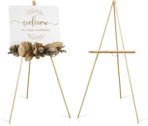 Nianfeng Wooden Easel Stand for Sign ، Floor Display Stand Floor لعلامة الزفاف مع صينية قابلة للتعديل ، 63 بوصة ، خفيفة ملصق Tripod A-Frame ، ترحيب ، عرض فني ودش الطفل (طبيعي) in Kuwait